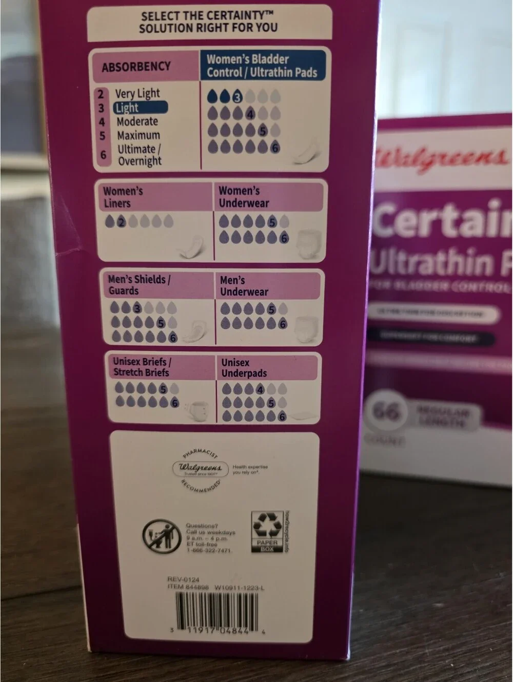 Lot Of 2! Walgreens Certainty Ultrathin Bladder Cont Pads Light, 66 Ct, Regular